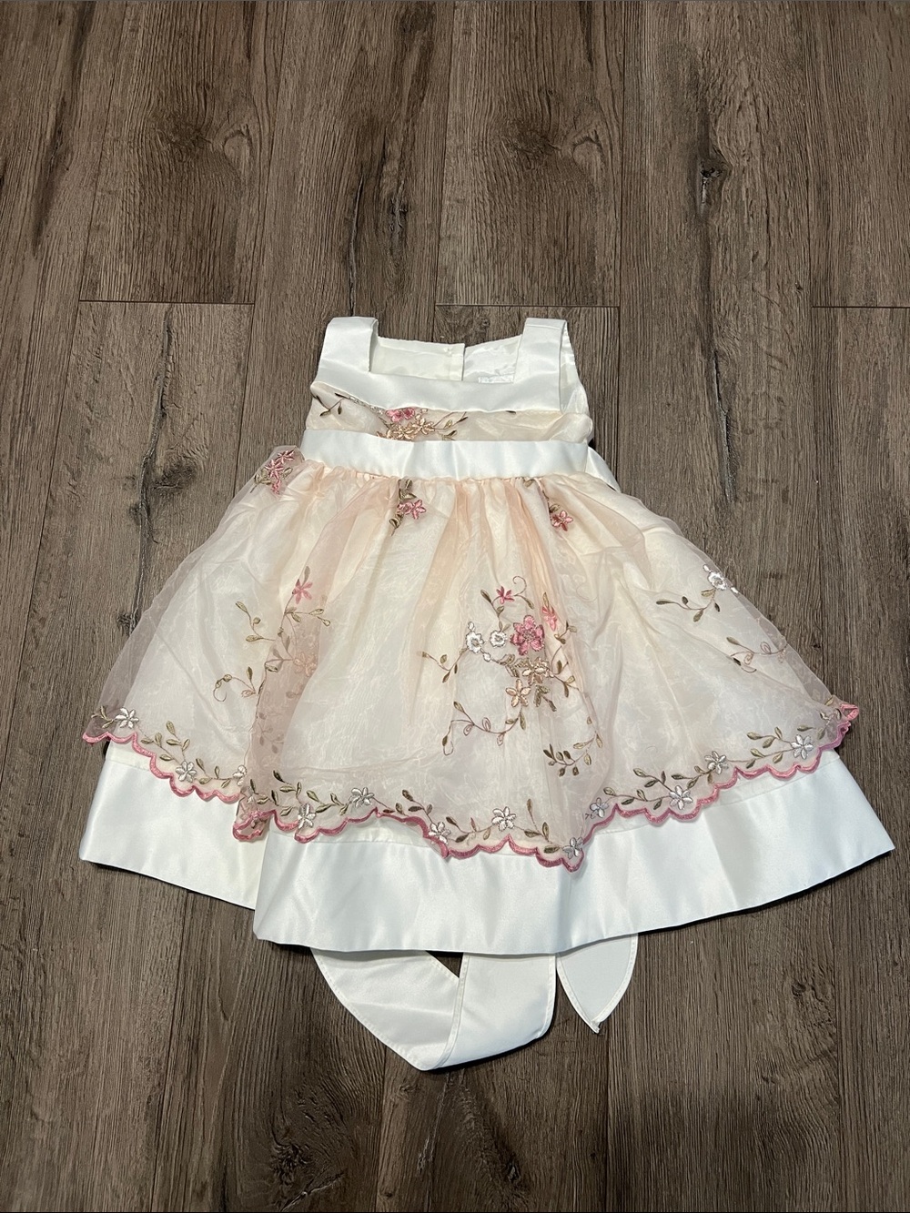 Girls White and Blush Floral Embroidered Party Dress